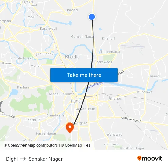Dighi to Sahakar Nagar map