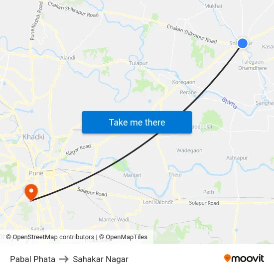 Pabal Phata to Sahakar Nagar map