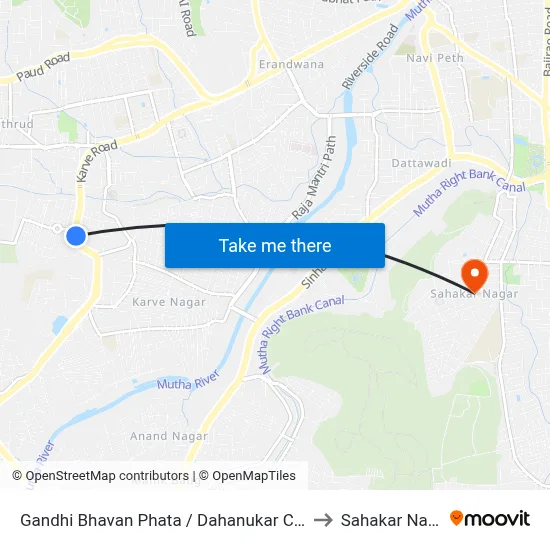 Gandhi Bhavan Phata / Dahanukar Colony to Sahakar Nagar map