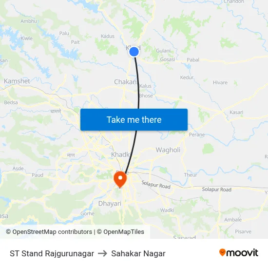 ST Stand Rajgurunagar to Sahakar Nagar map