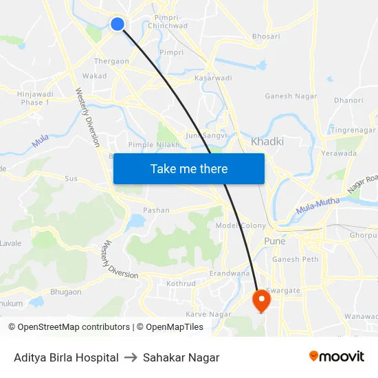 Aditya Birla Hospital to Sahakar Nagar map