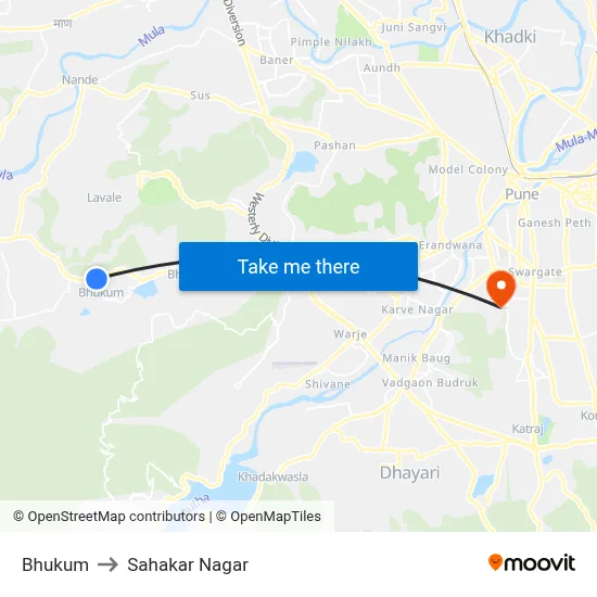 Bhukum to Sahakar Nagar map