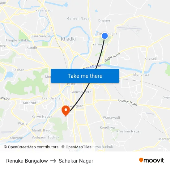 Renuka Bungalow to Sahakar Nagar map