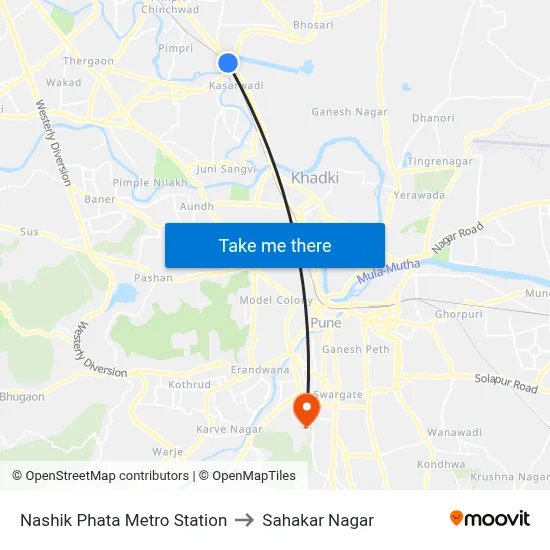 Nashik Phata Metro Station to Sahakar Nagar map