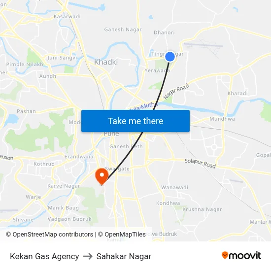 Kekan Gas Agency to Sahakar Nagar map