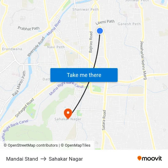 Mandai Stand to Sahakar Nagar map