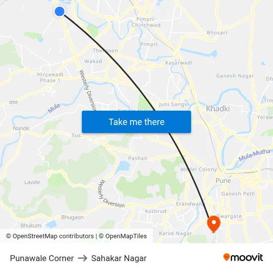 Punawale Corner to Sahakar Nagar map
