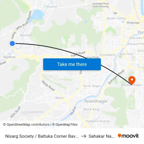 Nisarg Society Bavdhan to Sahakar Nagar map