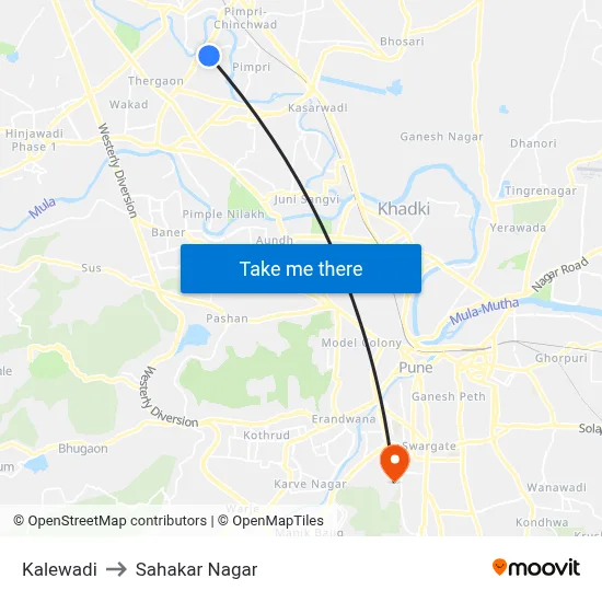 Kalewadi to Sahakar Nagar map