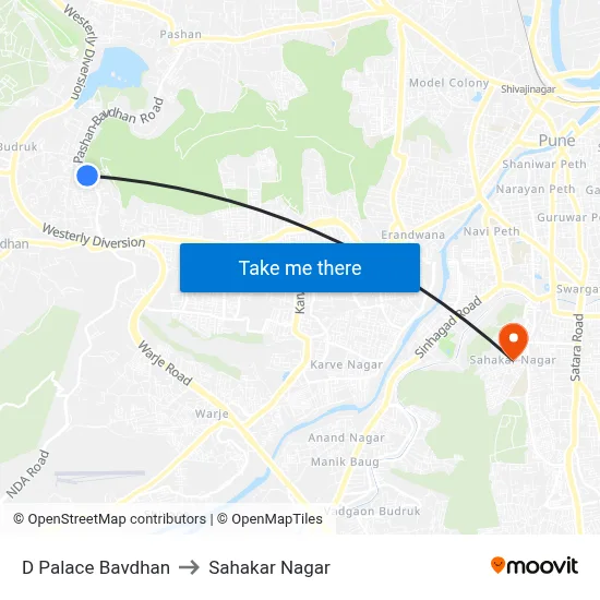 D Palace Bavdhan to Sahakar Nagar map