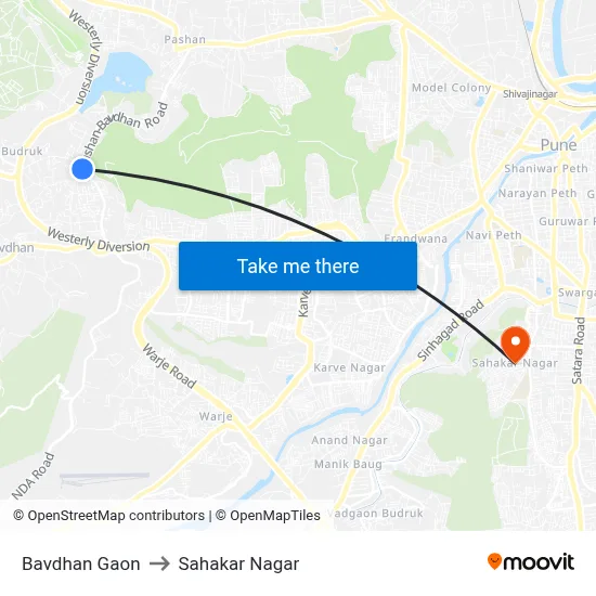 Bavdhan Gaon to Sahakar Nagar map