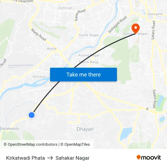 Kirkatwadi Phata to Sahakar Nagar map