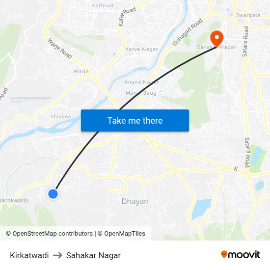 Kirkatwadi to Sahakar Nagar map
