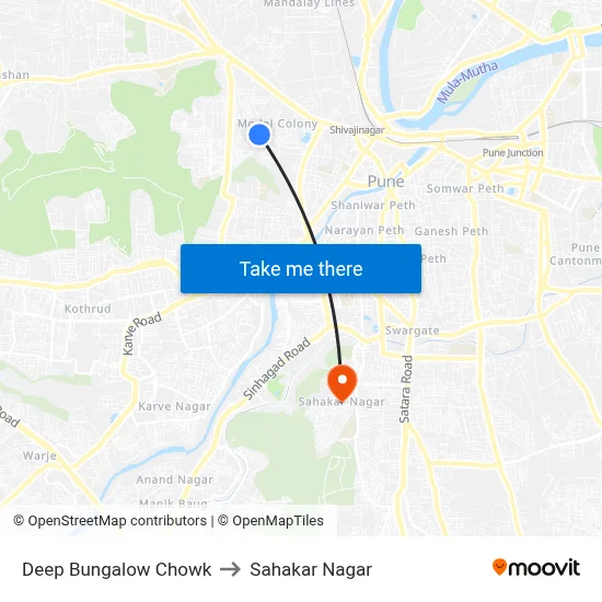 Deep Bungalow Chowk to Sahakar Nagar map
