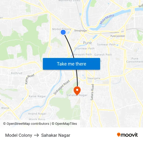Model Colony to Sahakar Nagar map