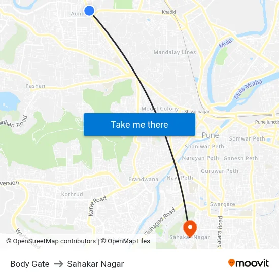 Body Gate to Sahakar Nagar map