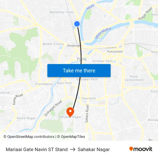 Mariaai Gate Navin ST Stand to Sahakar Nagar map