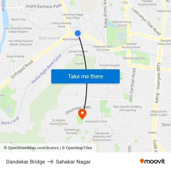 Dandekar Bridge to Sahakar Nagar map