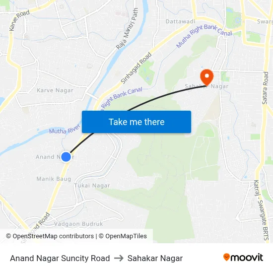 Anand Nagar Suncity Road to Sahakar Nagar map