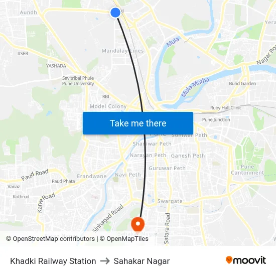 Khadki Railway Station to Sahakar Nagar map