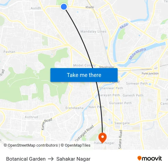 Botanical Garden to Sahakar Nagar map