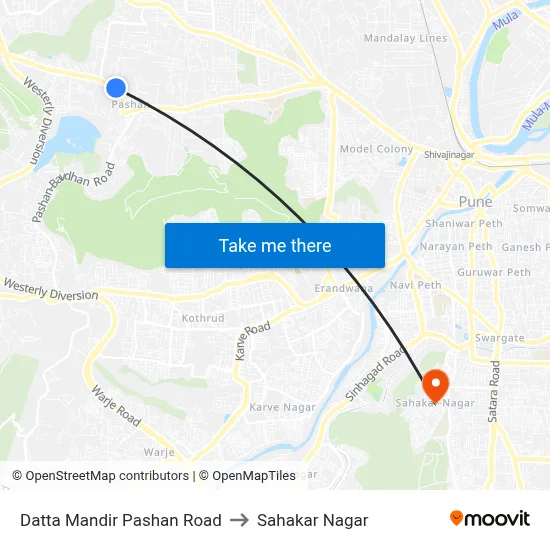 Datta Mandir Pashan Road to Sahakar Nagar map
