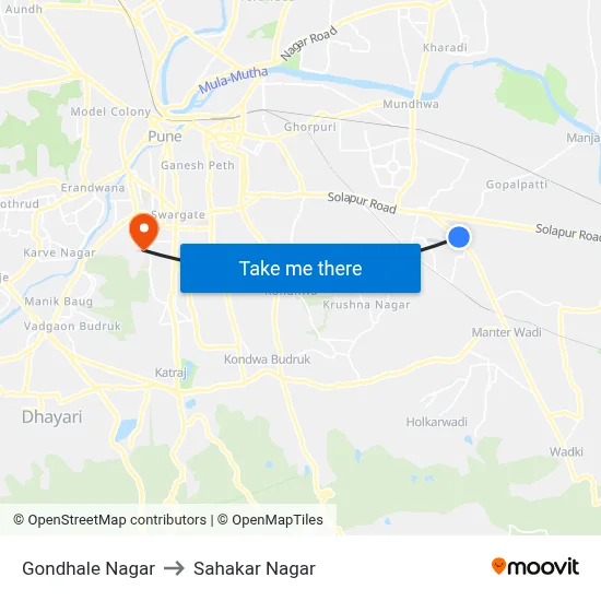 Gondhale Nagar to Sahakar Nagar map