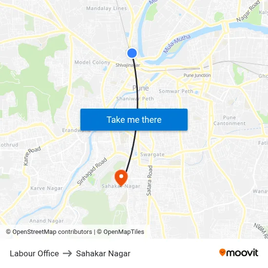 Labour Office to Sahakar Nagar map