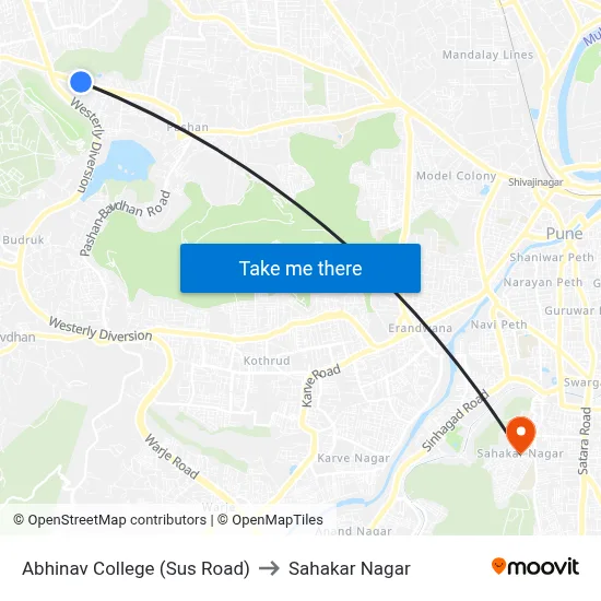Abhinav College (Sus Road) to Sahakar Nagar map
