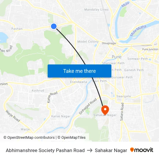Abhimanshree Society Pashan Road to Sahakar Nagar map