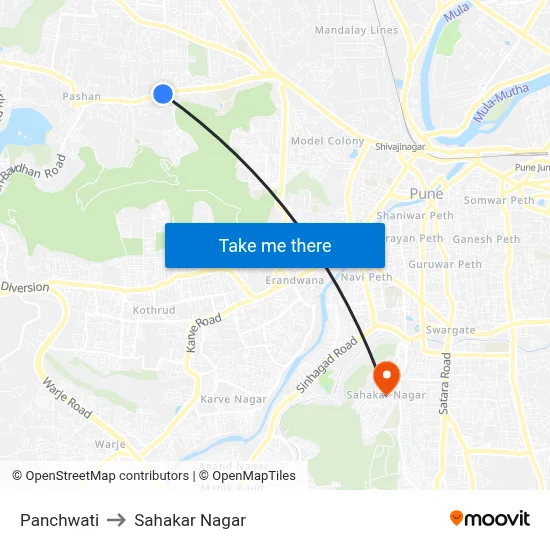 Panchwati to Sahakar Nagar map