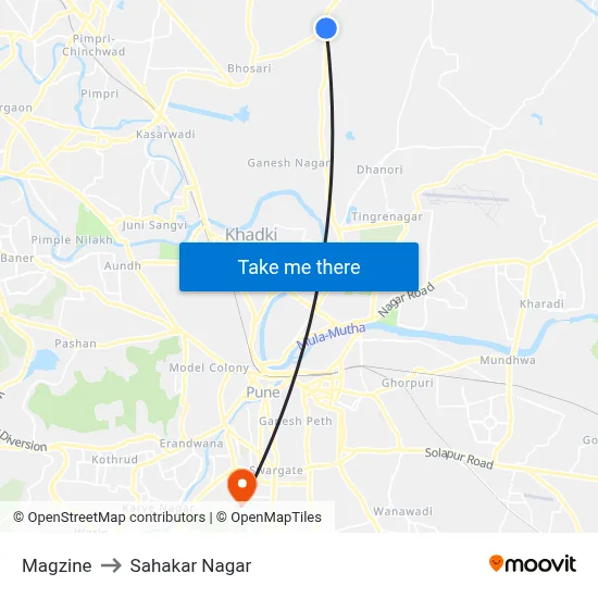 Magzine to Sahakar Nagar map