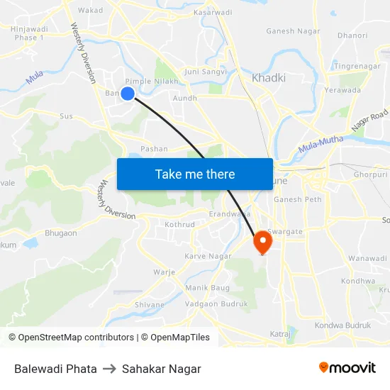 Balewadi Phata to Sahakar Nagar map