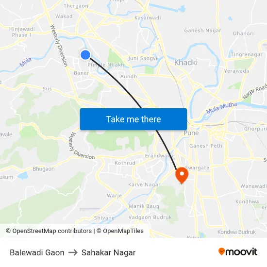 Balewadi Gaon to Sahakar Nagar map