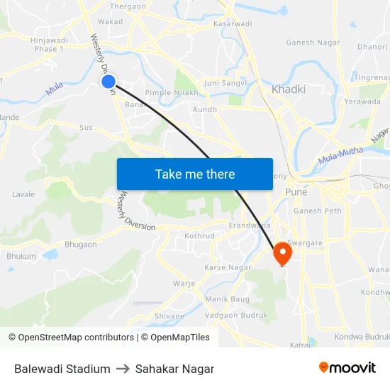 Balewadi Stadium to Sahakar Nagar map