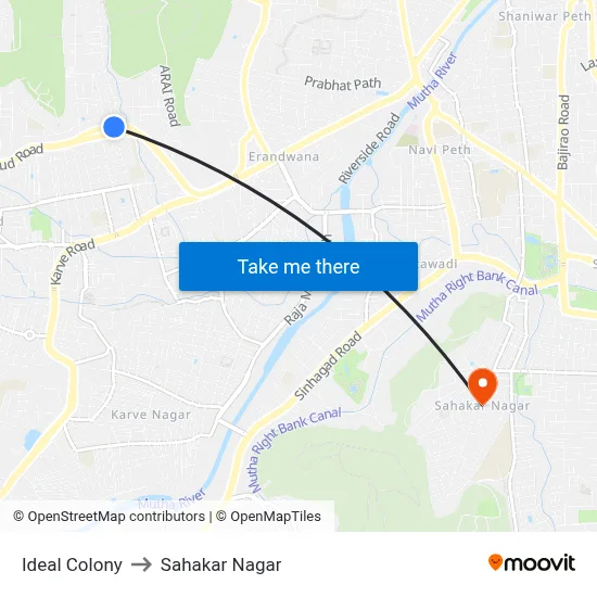 Ideal Colony to Sahakar Nagar map