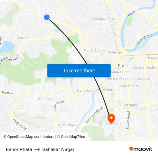 Baner Phata to Sahakar Nagar map