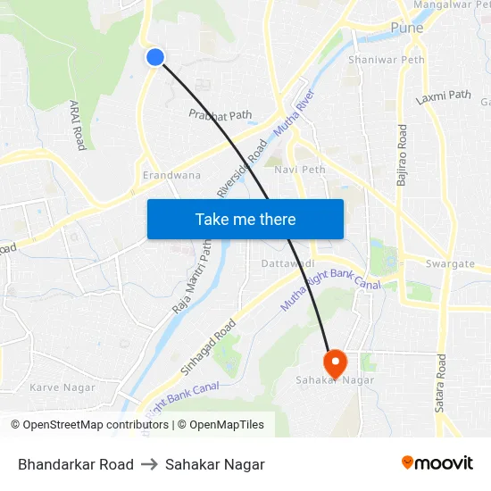 Bhandarkar Road to Sahakar Nagar map