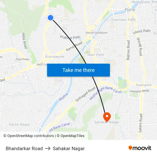 Bhandarkar Road to Sahakar Nagar map