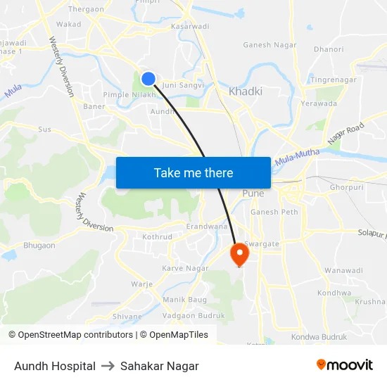 Aundh Hospital to Sahakar Nagar map