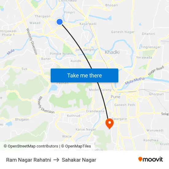Ram Nagar Rahatni to Sahakar Nagar map