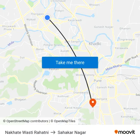 Nakhate Wasti Rahatni to Sahakar Nagar map