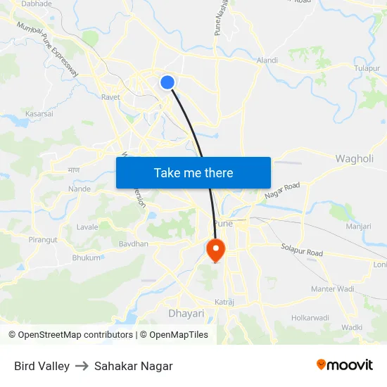 Bird Valley to Sahakar Nagar map
