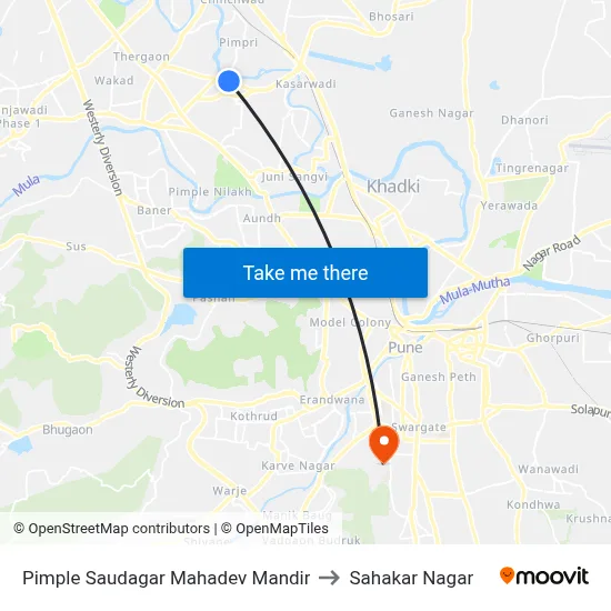 Pimple Saudagar Mahadev Mandir to Sahakar Nagar map