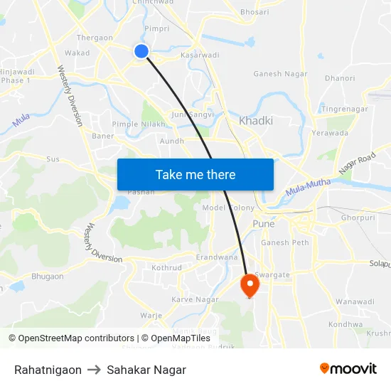 Rahatnigaon to Sahakar Nagar map