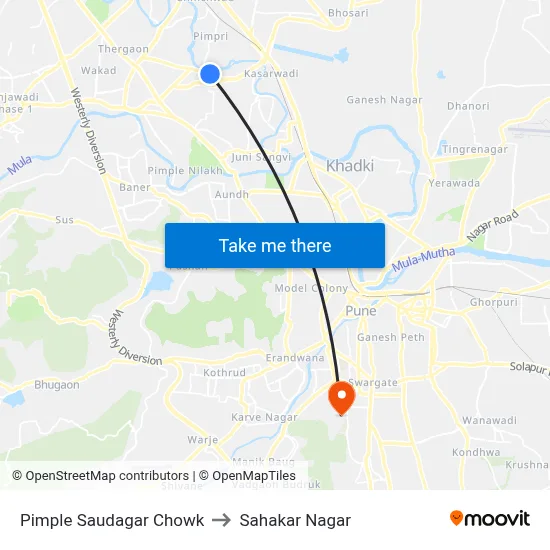 Pimple Saudagar Chowk to Sahakar Nagar map