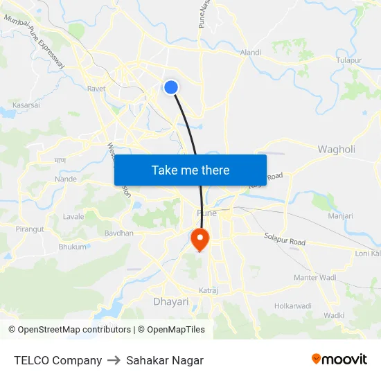 TELCO Company to Sahakar Nagar map