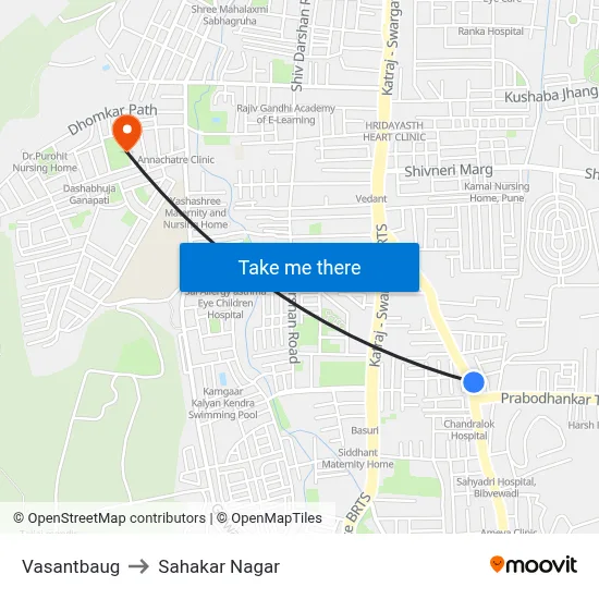 Vasantbaug to Sahakar Nagar map