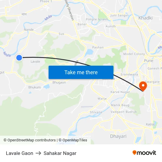 Lavale Gaon to Sahakar Nagar map