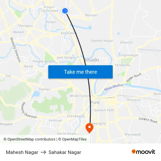 Mahesh Nagar to Sahakar Nagar map
